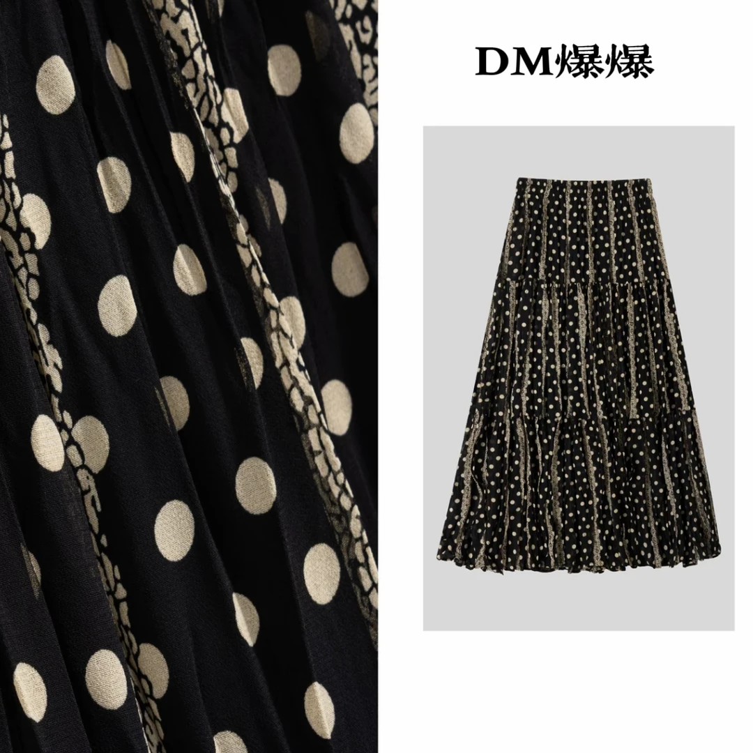 A102黑色波点半身裙高级感2025新款女夏欧货中长款显瘦a字裙
