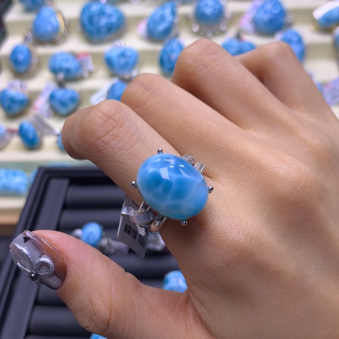 针钠钙石（海纹石）银S925镶嵌戒指蛋面