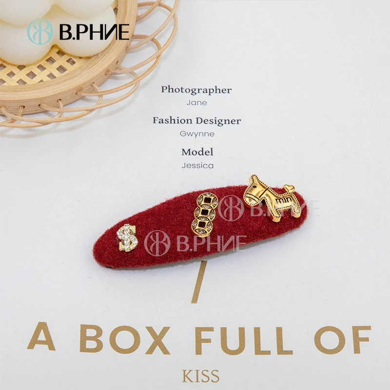 B.【贝菲新品】冬季新款红色掰掰夹马上有钱BB夹