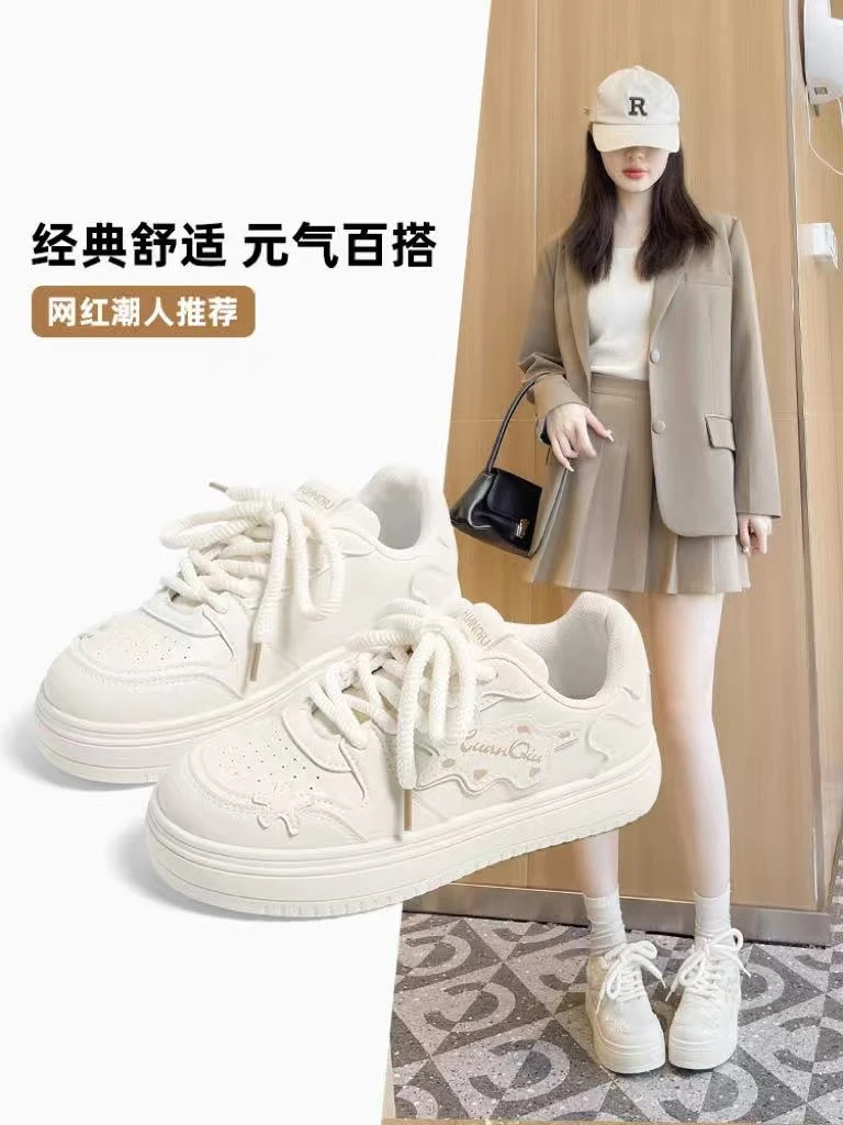 厚底小白鞋ins女款2025新款春秋季圆头休闲透气百搭学生平底板鞋