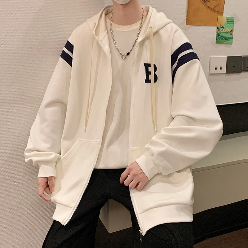 HW23679春秋潮牌港风简约刺绣字母开衫连帽卫衣