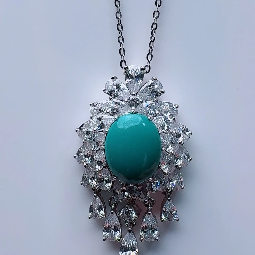 绿松石银S925镶嵌高瓷玉化绿精美吊坠