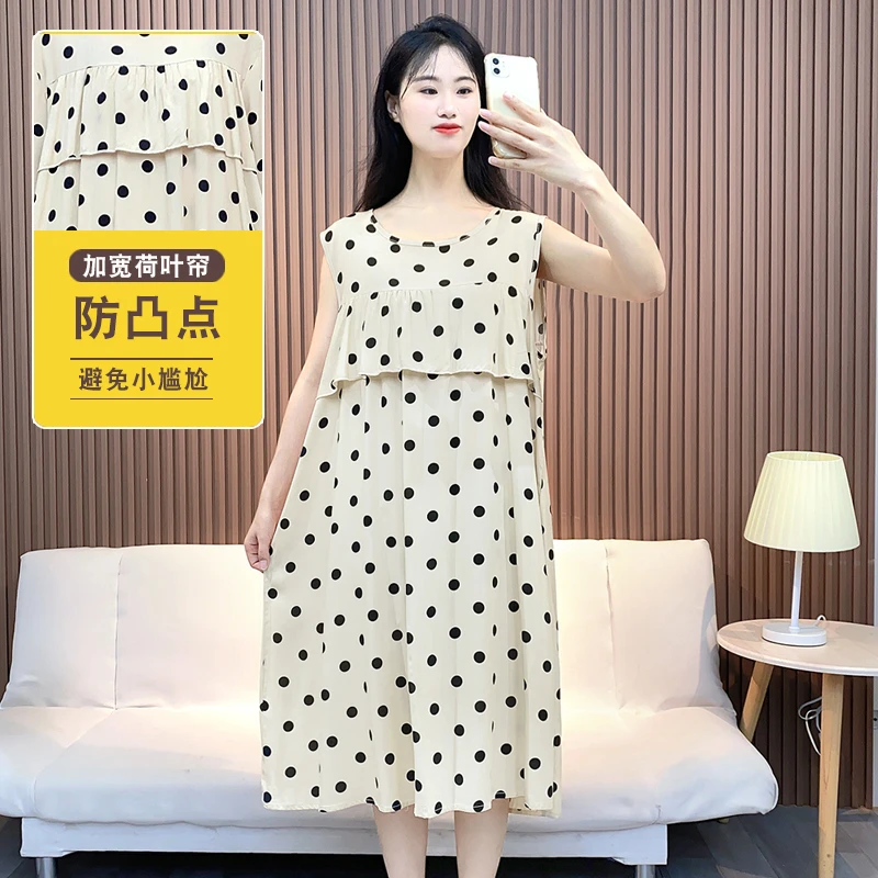 棉绸无袖中长款睡裙女2025新款舒适防凸点睡衣大码妈妈家居服Y113