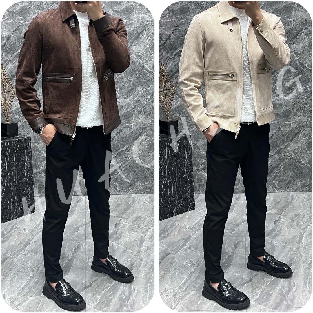 【HUACHENG】高端男士鹿皮绒秋冬季新款翻领休闲百搭夹克外套潮流