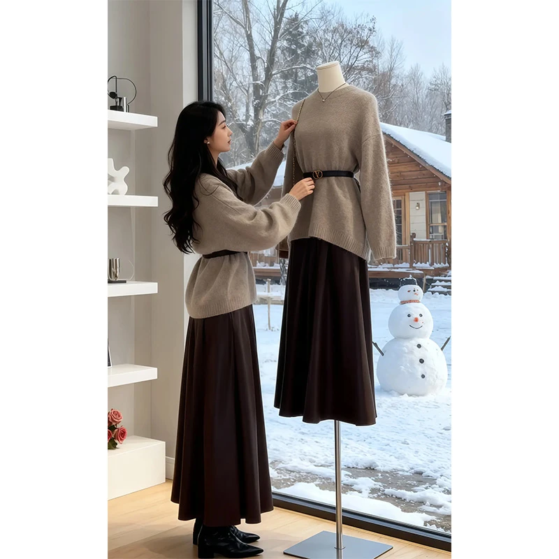 大方得体名媛气质轻奢高级感巨好看温柔富家千金针织连衣裙套装冬