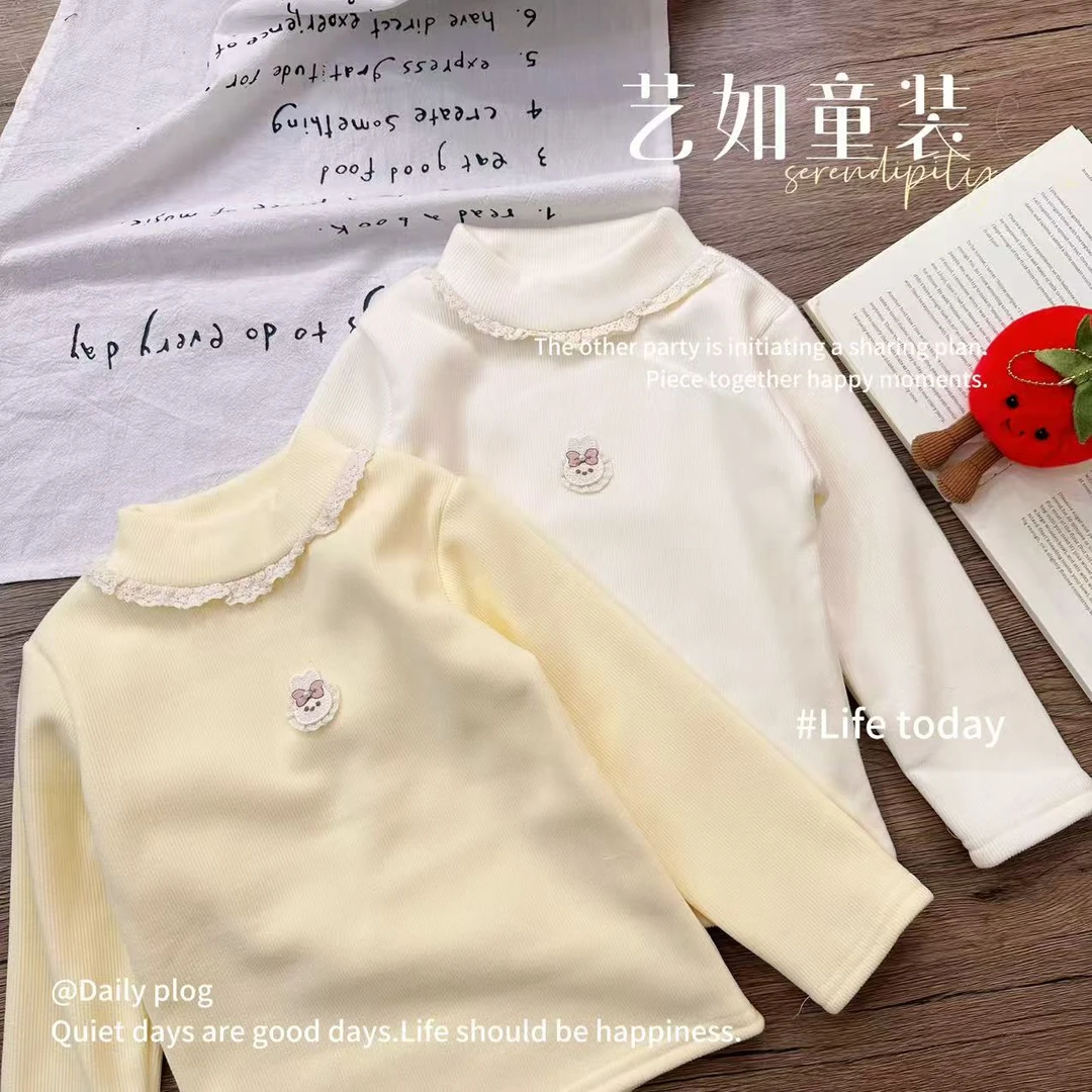 【月悬梧桐】2025冬季上新女童加绒卡通小兔子花边领打底衫D-H525