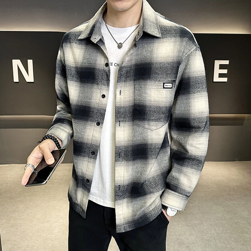 衬衫男长袖2025春季新款中年高贵上档次舒适韩版修身翻领大码T恤