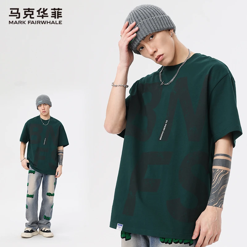 马克华菲重磅纯棉短袖t恤男士夏季薄款打底衫2025新款潮流体恤男