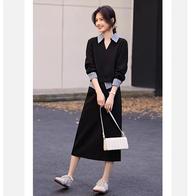1091早春穿搭一整套小个子定制两件套女显瘦上衣拼接半裙套装洋气