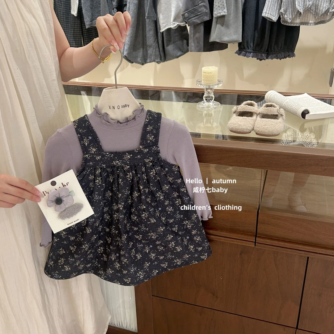 【咸柠七】原创！韩系女童套装女宝宝打底衫碎花背心裙两件套潮