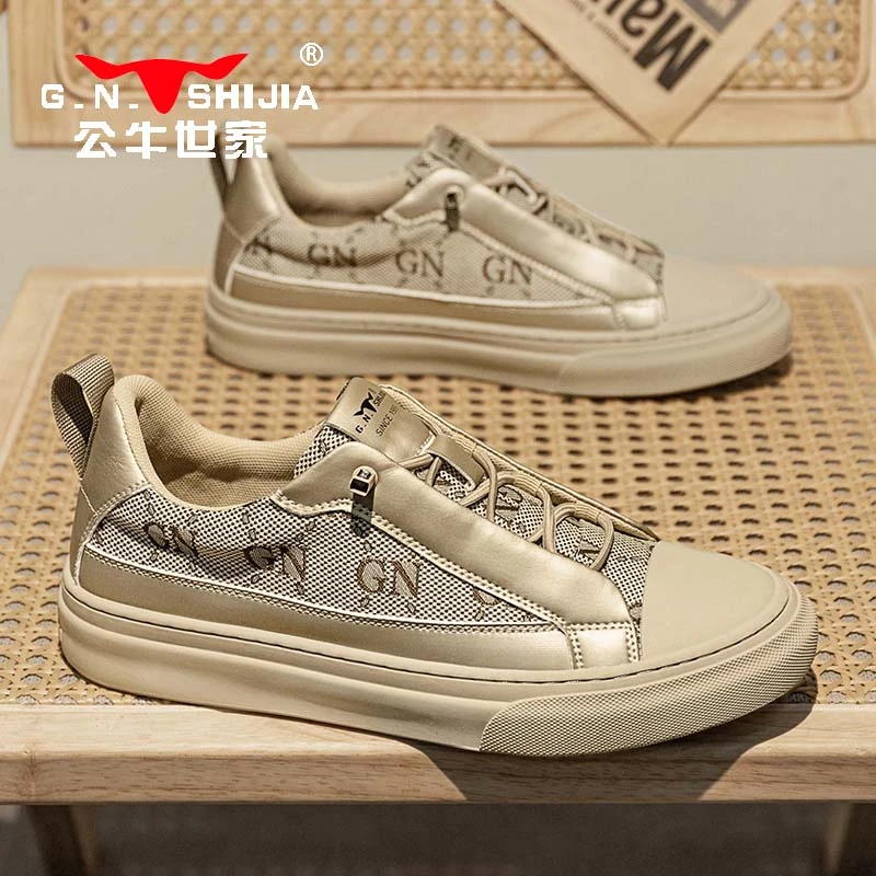 公牛世家男鞋夏季欧洲站小众轻奢复古风板鞋男百搭一脚蹬帆布潮鞋