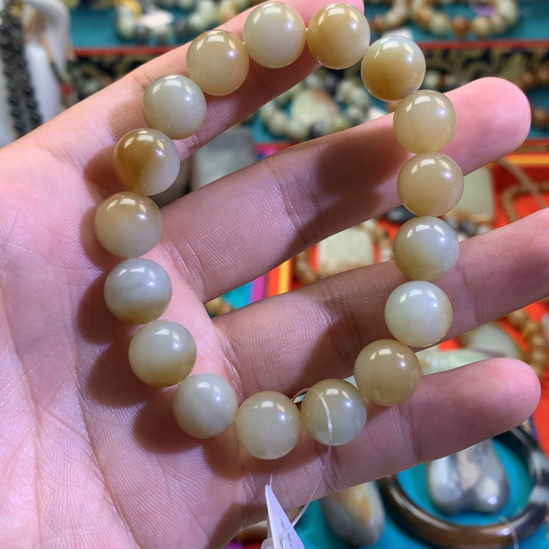 和田玉（糖玉）未镶嵌手链新疆且末糖白和田玉手串卡12