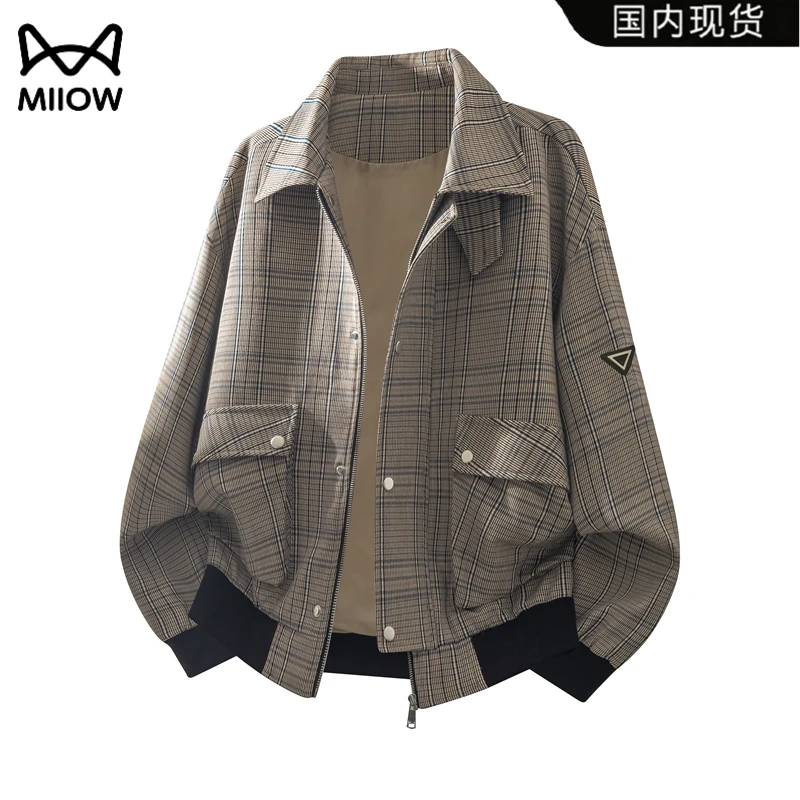 猫人底特律夹克老钱风复古外套秋冬季新款格子纹理时尚休闲上衣男