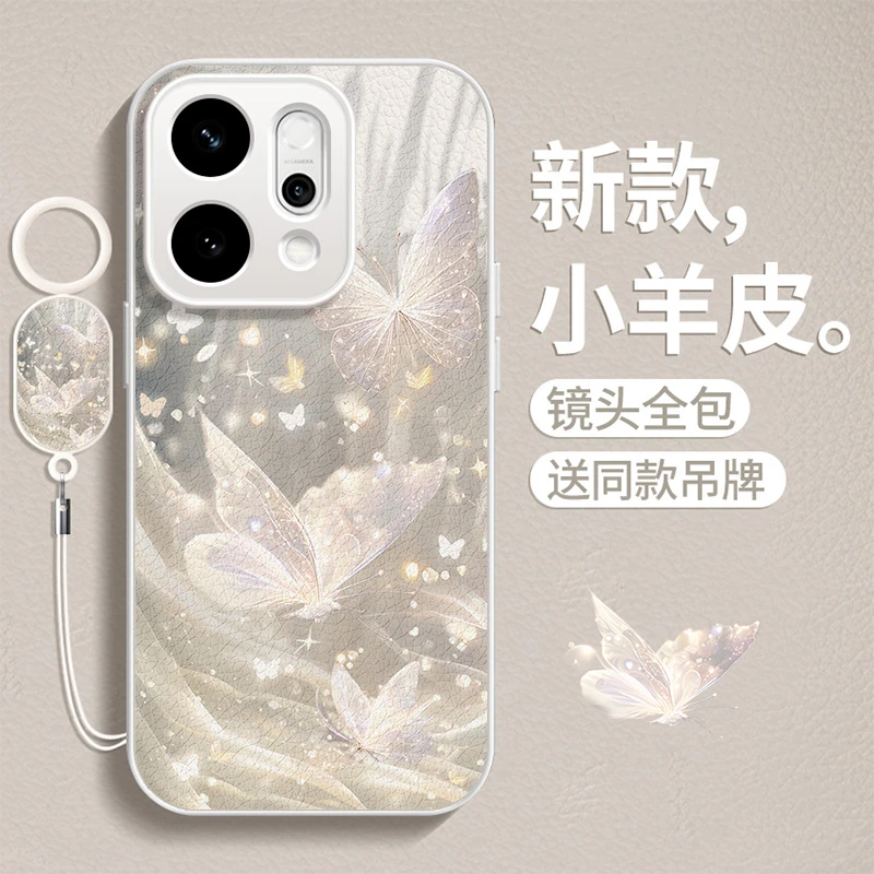 ins风蝴蝶适用opporeno14手机壳新款reno14pro小羊皮13保护套oppo