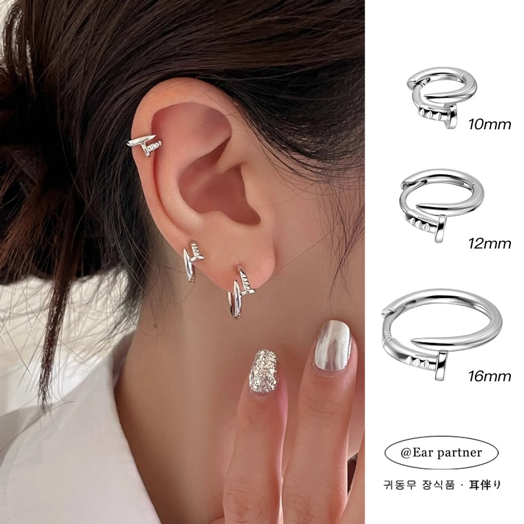 925银耳饰 钉子耳钉男小众个性耳圈设计感耳骨钉耳骨环耳饰耳环女