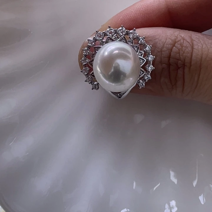 银S925镶嵌戒指淡水珍珠