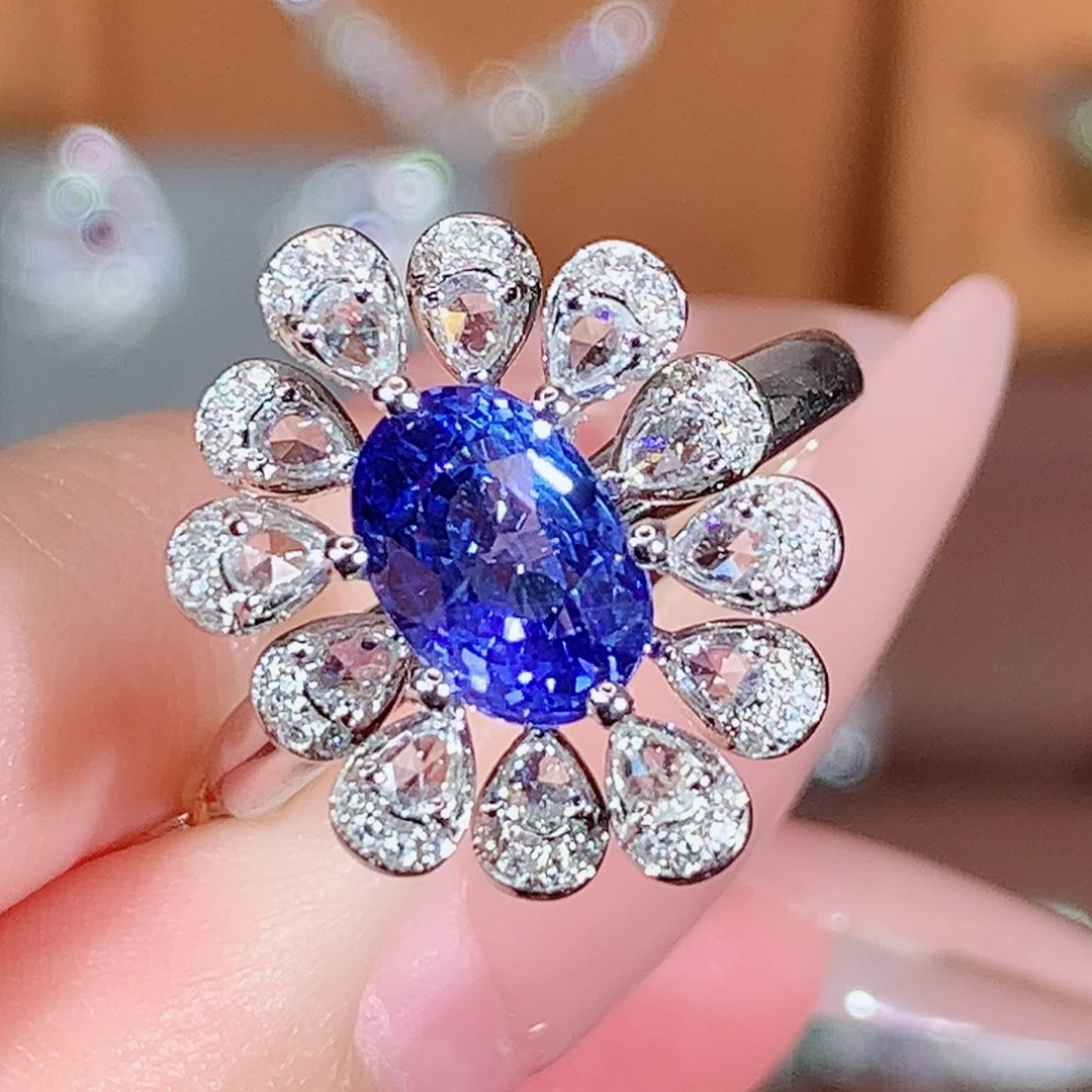 戒指蓝宝石18K金镶嵌2.62ct/天然宝石/七天无理由