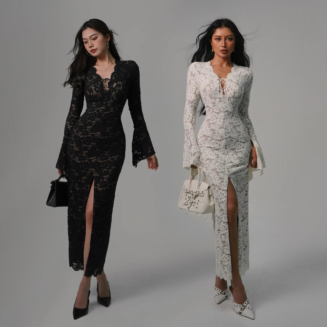 【蜜蜜家】烟雨斋 欧美辣妹雪尼尔佩斯利洛神花蕾丝连衣裙 Y484