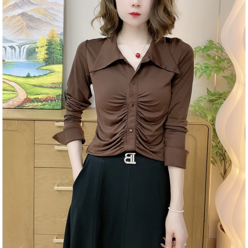 早秋新款袖口开叉扣子可打开时尚百搭显瘦洋气气质小衫
