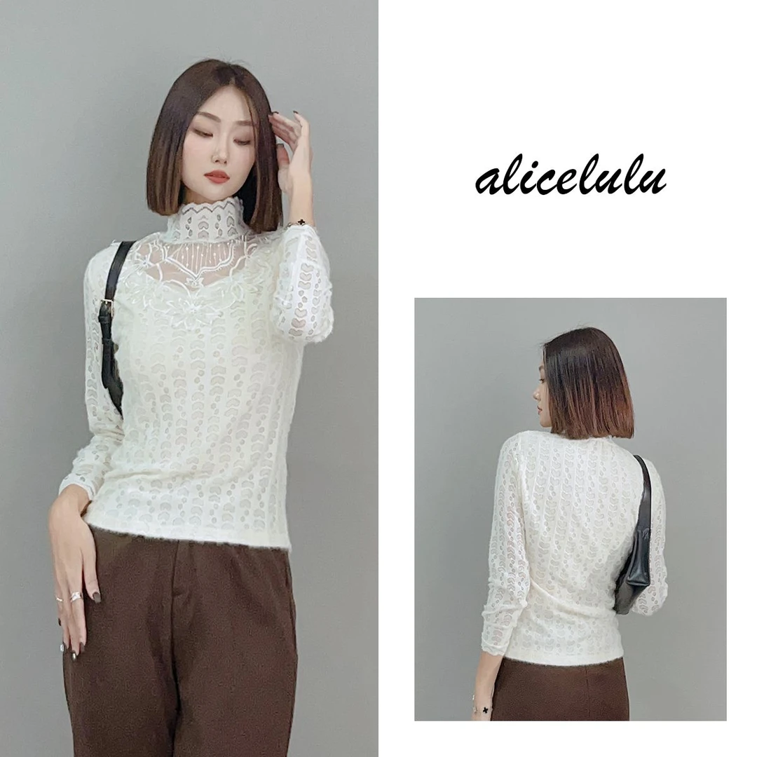 6 alicelulu怦然心动”打底衫磨毛蕾丝温柔刺绣S2140897T