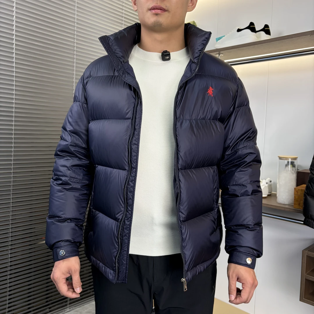 新国标90白鸭绒立领面包羽绒服男士2025新款亮面三防羽绒服短款