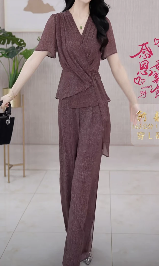 【上衣+裤子】2025夏季优雅气质时尚大气休闲收腰显瘦两件女士套裤