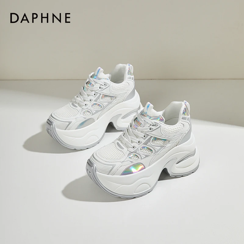 达芙妮老爹鞋女2025春季厚底增高时尚休闲鞋网面运动鞋百搭小白鞋