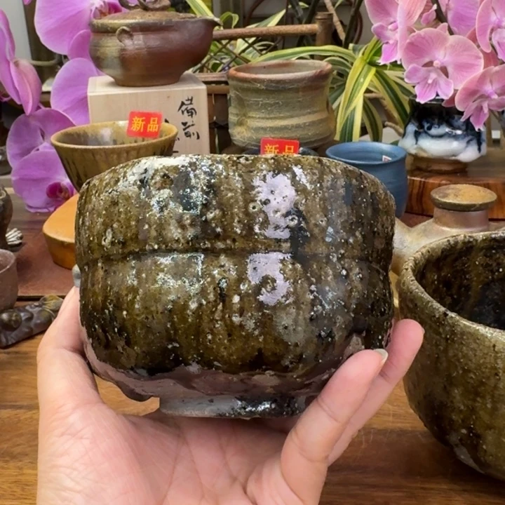 晟***藤原章备前烧山土引出黑抹茶碗福利一口价