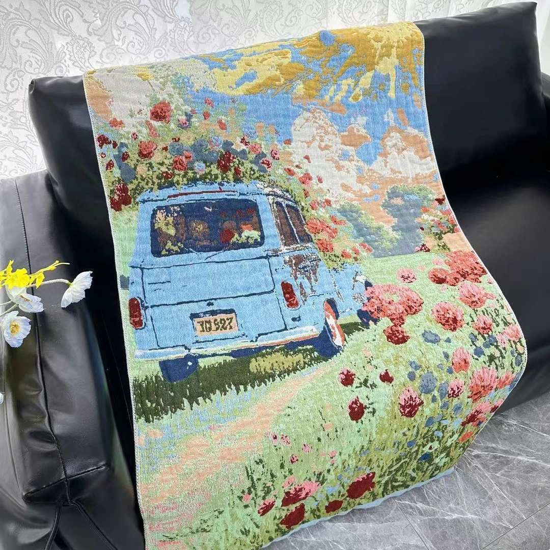 复古插画系列-纯棉全棉四层纱浴巾/盖毯单条装