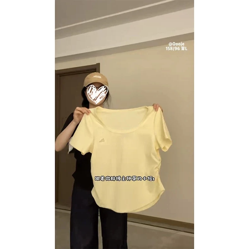 大码设计感刺绣短袖t恤女2025夏季新款正肩遮肚显瘦上衣-6994