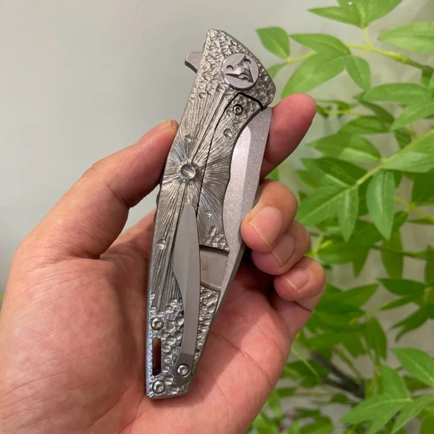 玫瑰金钛柄M390折叠刀手工版高端锋利露营烧烤户外刀