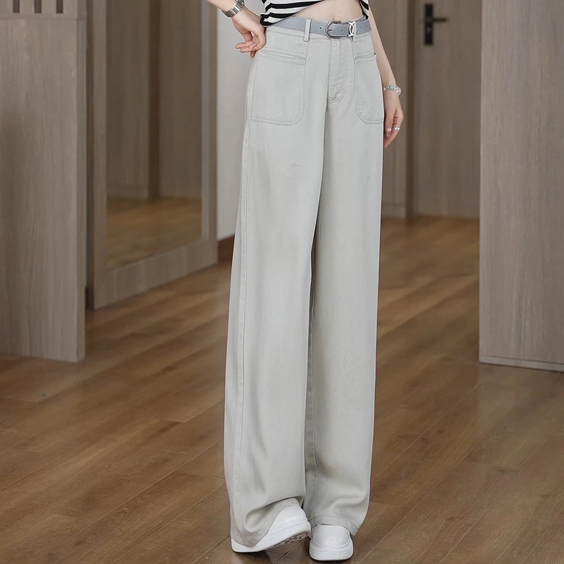 2025春夏新款窄版直筒裤女洗水时尚休闲宽松显瘦天丝牛仔