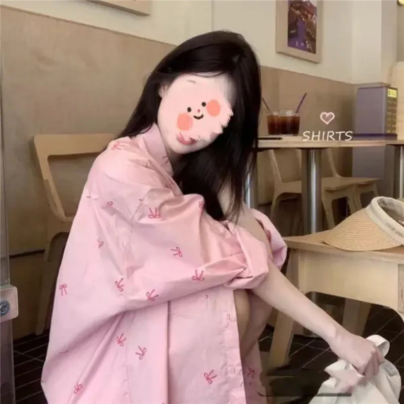 新款韩风宽松印花蝴蝶休闲中长款春系女上衣衬衫