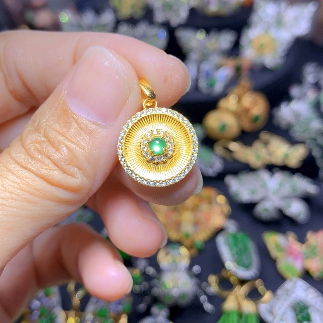 翡翠银S925镶嵌套链天然翡翠