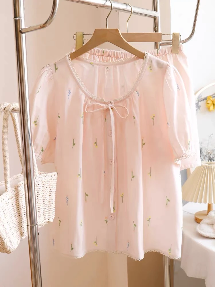 150-夏季新款满印茉莉花三件套带胸垫套装