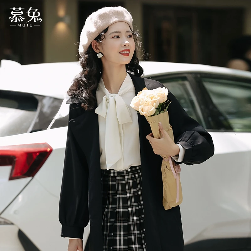 【小铃铛】MT3887法式蝴蝶结系带衬衫女春季小众长袖v领上衣