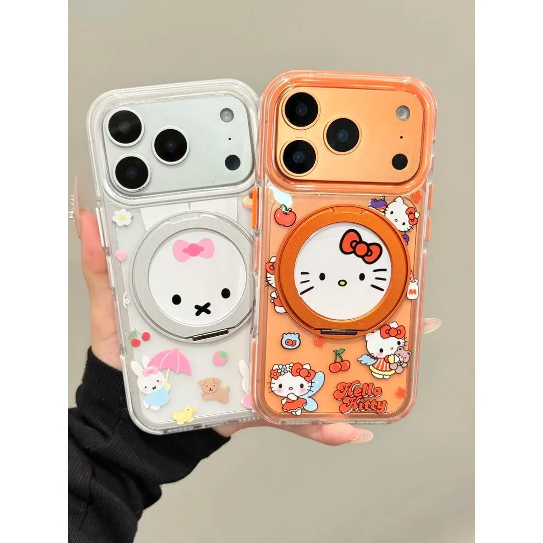 可爱kitty米菲兔透明支点手机壳适用苹果17promax/16卡通磁吸防摔