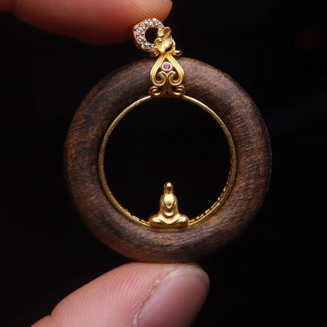 银木质吊坠 原创银镀金无相佛吊坠牌子