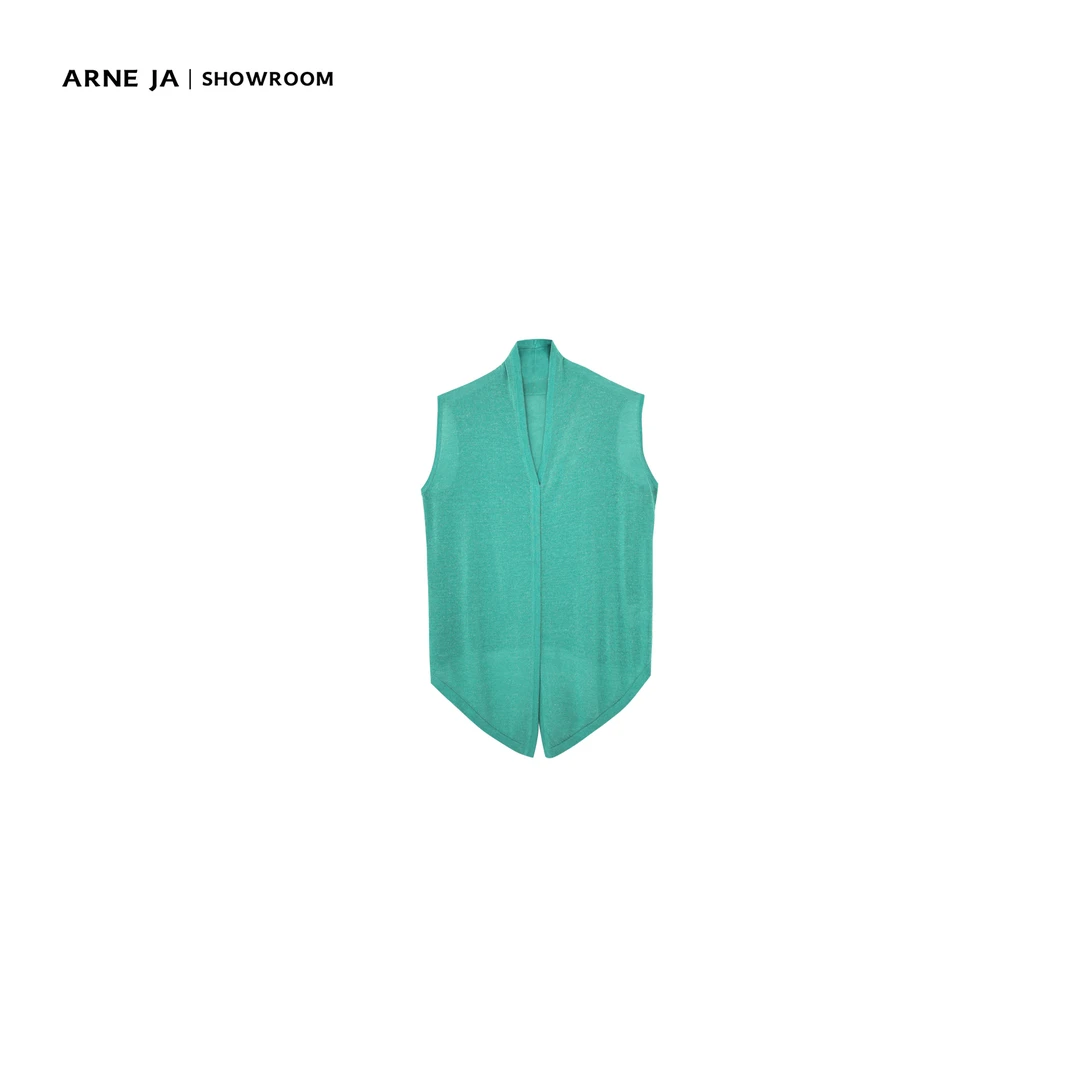 ARNE JA｜“只此青绿”法式慵懒燕尾色织莱赛尔亚麻深V背心W0808