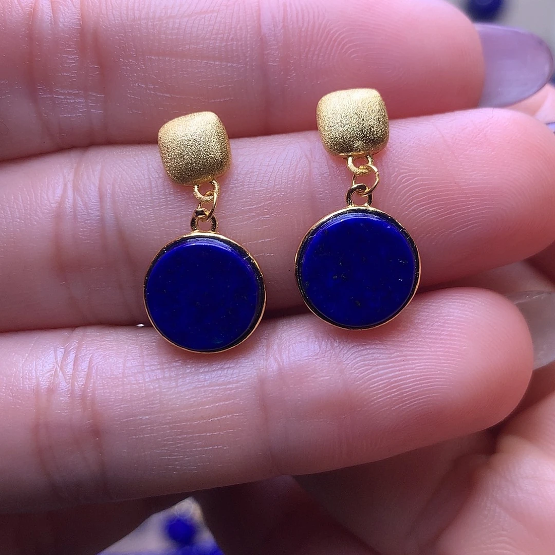 青金石银S925镶嵌耳饰11.5m