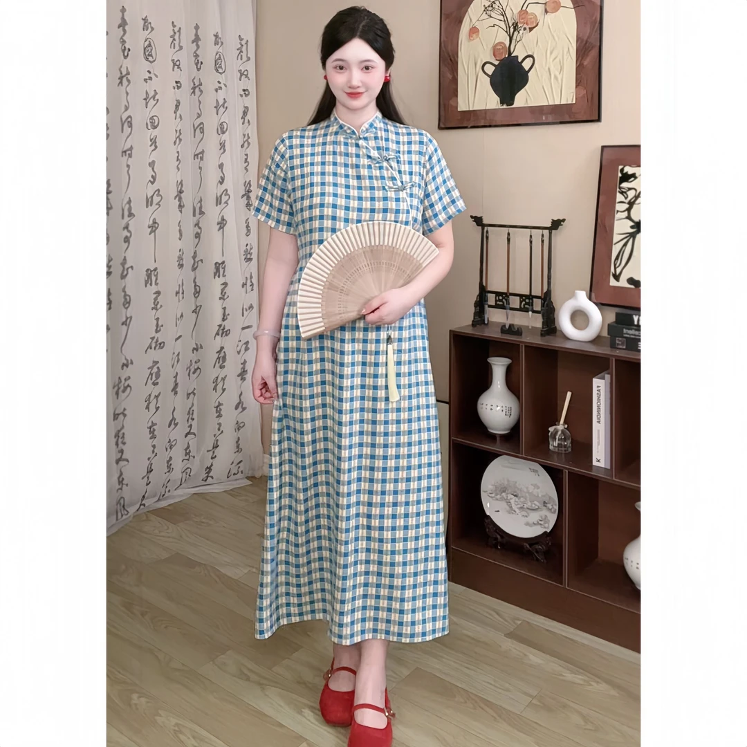 不退不换【烟雨蒙蒙】新款文艺风连衣裙改良微胖连衣裙收腰显瘦大码