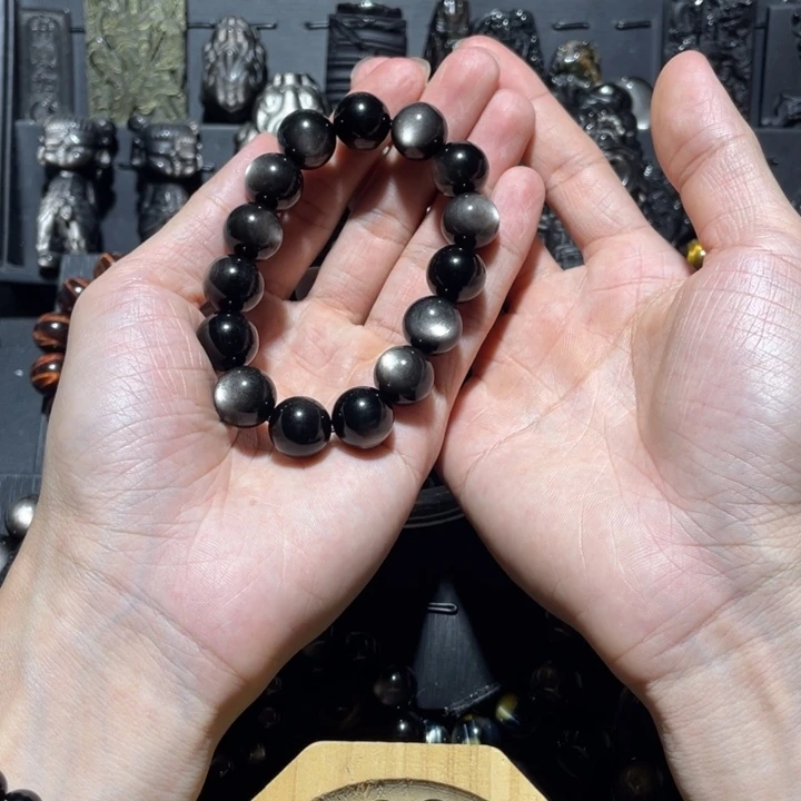 快***天黑曜岩未镶嵌手串