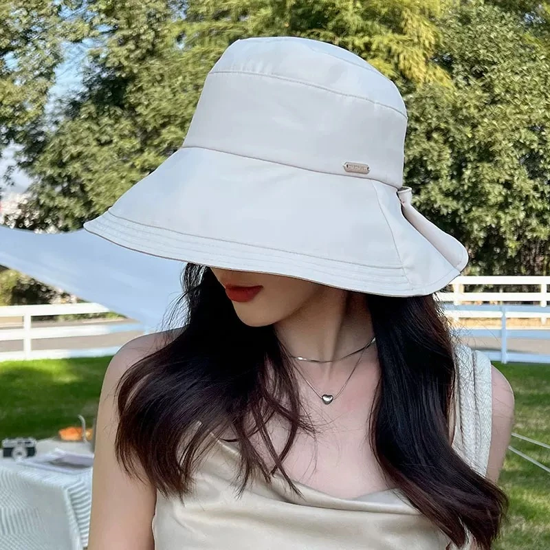 2024新款原创蝴蝶结可扎高马尾渔夫帽子女夏季户外百搭防晒遮阳帽