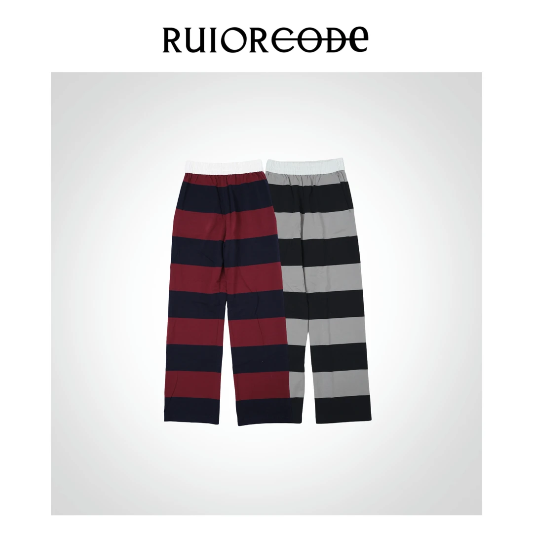 【RUIORCODE】宽条纹松紧腰直筒休闲卫裤 理性消费