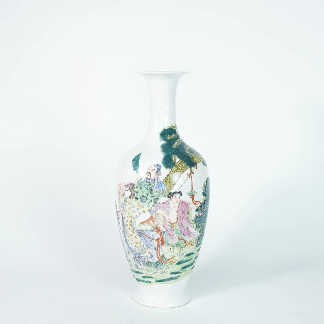 LWMLDMJNY251224003【十竹斋】民国群仙祝寿粉彩长颈瓶