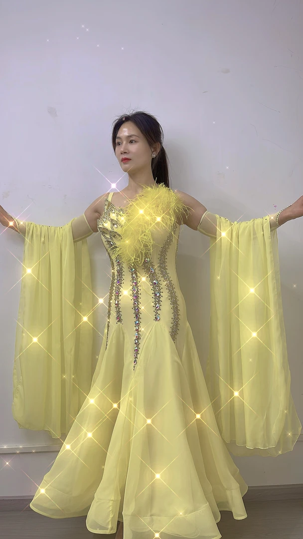 舞依阁新款演出服大气摩登舞裙国标舞交谊舞华尔兹高档定制连衣裙