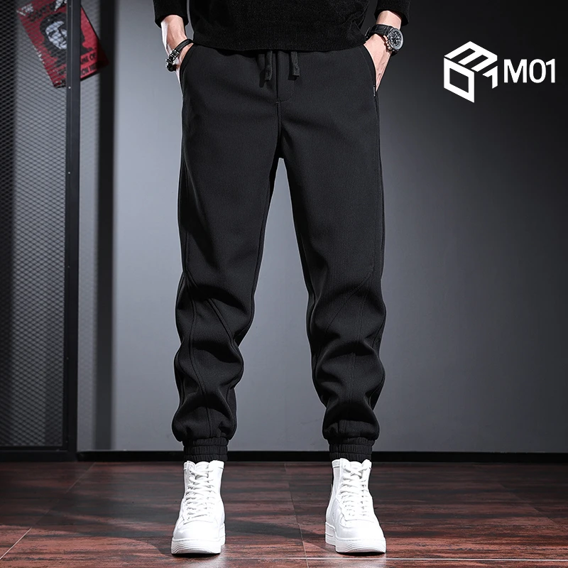 M01高端休闲裤潮流宽松阔腿束脚裤春秋季简约大码黑色运动卫裤