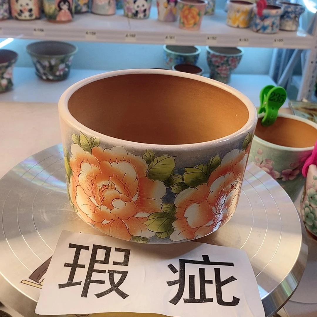 红泥花盆红陶手绘花盆