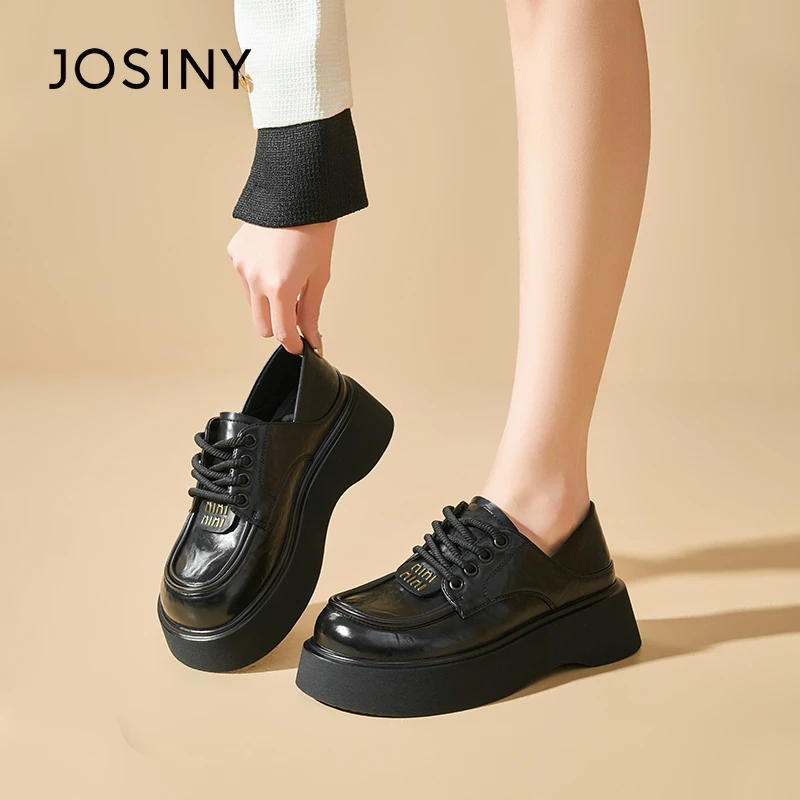 卓诗尼厚底小皮鞋2025新款小个子增高低帮系带时尚百搭轻奢乐福鞋