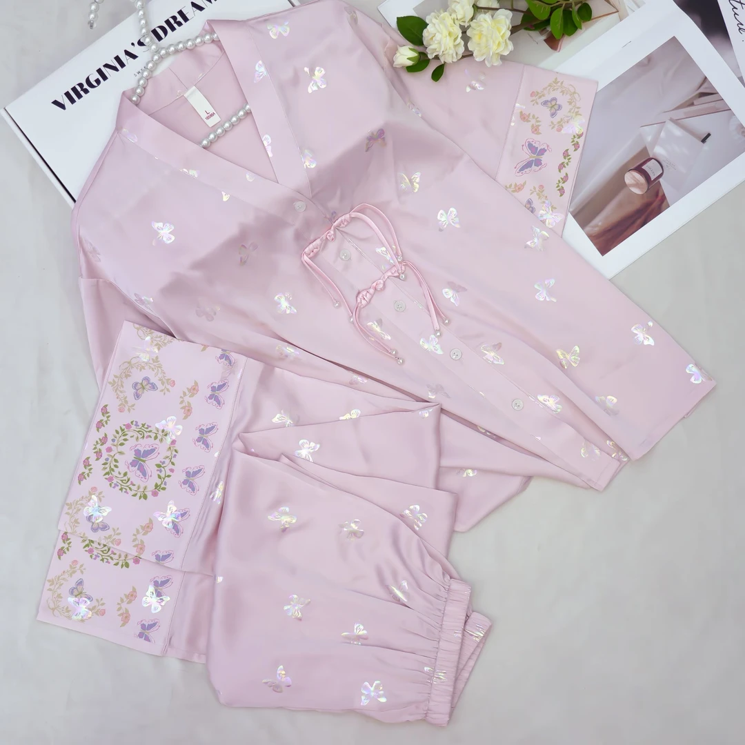 夏季新款女大学生睡衣女款粉色蝴蝶宽松舒适休闲居家两件套家居服